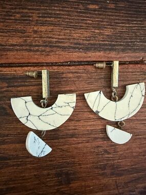 White Half-Moon Earrings - Geometric Design